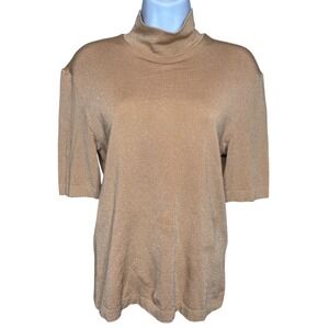Wolford Satin Naturel Short Sleeve Turtleneck Top Size M Tan Stretchy Knit